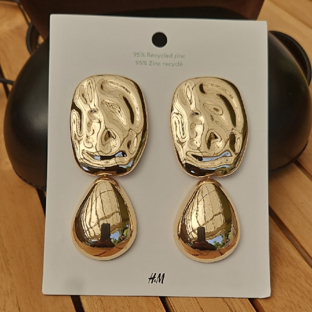 H&M 'White Lotus Collection' Gold Geometric Stud Earrings